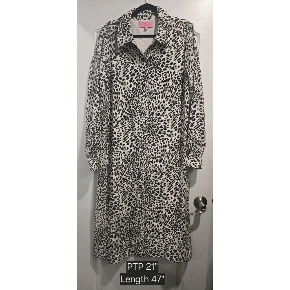 LDT Adrienne Feline‎ Belted Midi Shirt Dress With Pockets Size 14 $229 EUC